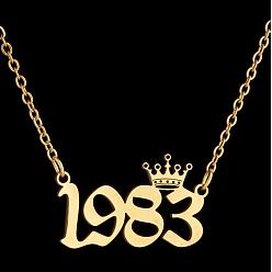 Number Год рождения короны 201 ожерелья из нержавеющей стали для женщин, золотые, число 1983, 17.72 дюйм (45 см)