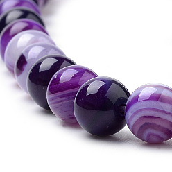Blue Violet Natural Striped Agate/Banded Agate Beads Strands, Dyed, Round, Blue Violet, 12mm, Hole: 1mm, about 32pcs/strand, 14.96 inch(38cm)
