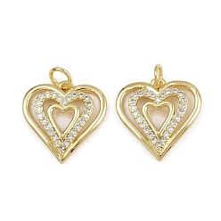 Настоящее золото 16K Латунные микропаве прозрачные подвески с фианитом, сердце, с целью перехода в кольце, реальный 16 k позолоченный, 17.5x17.5x2.5 мм, отверстие : 3.4 мм