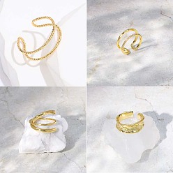 Золотой Случайные стили регулируемые латунные манжеты кольца, золотые, внутренний диаметр: 16мм~18мм