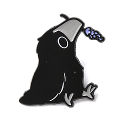 Черный Эмалевые значки с изображением ворона и цветка, булавки для лацканов из сплава для одежды рюкзака, чёрные, 33x32 мм