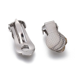 Couleur Acier Inoxydable 316 boucles d'oreilles à clip en acier inoxydable résistantes au ternissement, plat rond, couleur inox, 15.5x9x10mm, Trou: 3mm