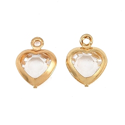 Claro Día de San Valentín 304 Colgantes de acero inoxidable y cristal, encantos del corazón, facetados, real 18 k chapado en oro, revestimiento de iones (ip), larga duración plateado, Claro, 10x7.5x2.5 mm, agujero: 1 mm