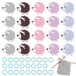 (52) Непрозрачная лаванда Наборы пластиковых маркеров для фиксации стежков, в комплект входят кольца-маркеры для вязания петель, Экологичные силиконовые бусины пищевого качества «Ежик», разноцветные, Кольца: 11.5x1 мм, внутренний диаметр: 7.5 мм, 60 шт, бусины : 31x33x10 мм, отверстие : 2 мм, 20 шт