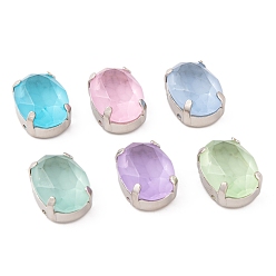 Платина Овал пришиваем стразами, матовое стекло k9 со стразами, многожильных ссылки, с латунной фурнитурой , разноцветные, платина, 14x10x7 мм