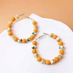 Сэнди Коричневый Фарфоровые серьги-кольца, круглые, золотые, песчаный коричневый, 55 мм