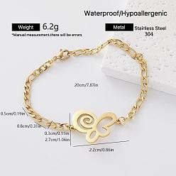 Butterfly 304 Stainless Steel Link Bracelets for Women, Golden, Butterfly, 7.87 inch(20cm)