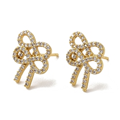 Real 18K Gold Plated Rack Plating Brass Micro Pave Cubic Zirconia Studs Earrings, Long-Lasting Plated, Lead Free & Cadmium Free, Bowknot, Real 18K Gold Plated, 15x14mm