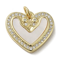 Real 18K Gold Plated Brass Micro Pave Cubic Zirconia Pendants, Cadmium Free & Lead Free, with Shell, Heart, Real 18K Gold Plated, 16x18x3mm, Hole: 3.4mm