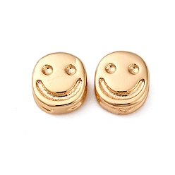 Настоящее золото 18K Латунные бусины, без кадмия, без никеля и без свинца, улыбающееся лицо, реальный 18 k позолоченный, 5.5x5x2.5 мм, отверстие : 0.9 мм
