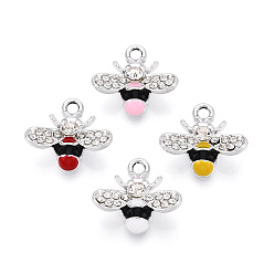 (52) Непрозрачная лаванда Rhinestone сплава и эмали подвески, Пчелы, платина, разноцветные, 15.5x17x6 мм, отверстие : 2 мм