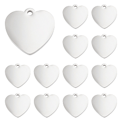 Нержавеющая Сталь Цвет 14 шт. 304 подвески из нержавеющей стали, ручная полировка, пустые теги тиснения, Двусторонняя полировка, сердце, цвет нержавеющей стали, 20x20x1.8 мм, отверстие : 2.2 мм