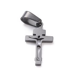 Electrophoresis Black 304 Stainless Steel Pendants, Laser Cut, Cross, Ion Plating(IP), Electrophoresis Black, 21x12x1.5mm, Hole: 3.5x7mm