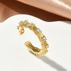 Золотой Открытые кольца манжеты из латуни с микропаве и кубическим цирконием, без кадмия и без свинца, стойки покрытие, долговечный, золотые, 4 мм, внутренний диаметр: 18 мм