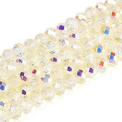 Лимонный шифон Прозрачные стеклянные бусины, рондель, с половиным покрытием, с покрытием AB цвета, граненые, лимонный шифон, 3.5~4x3 мм, отверстие : 0.8 мм, около 113~114 шт / нитка, 12.99~13.19 дюйм (33~33.5 см)
