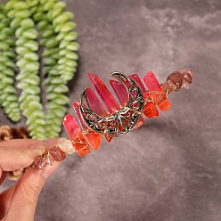 Клубничный Кварц Натуральные гальванизированные хрустальные ободки для волос, с клубничной кварцевой крошкой, корона для волос, для женщин девушек, 270x180x30 мм