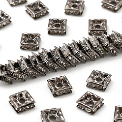 Кристалл Латунные бусины разделители для поставки стразов, класс А, металлический черный , квадратный, кристалл, 6x6x3 мм, отверстие : 1 мм