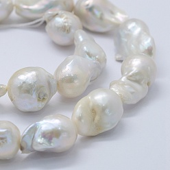 Creamy White Natural Baroque Pearl Keshi Pearl Beads Strands, Cultured Freshwater Pearl, Nuggets, Creamy White, 20~30x15~19x15mm, Hole: 0.5mm, about 20pcs/strand, 15.3 inch