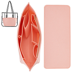 Salmon Felt Organizer Insert, with Alloy Zipper, Felt Bag Organizer, Handbag & Tote Shaper, Salmon, 13x30x20.5cm