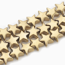 с Золотистым Покрытием Гальванизировать немагнитных синтетический гематит бисер пряди, звезда, с золотым покрытием, 7~8x7~8x3~3.5 мм, отверстие : 1 мм, около 65 шт / нитка, 16.14 дюйм