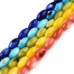 Mixed Color Natural Freshwater Shell Beads Strands, Mixed Dyed and Undyed, Rice, Mixed Color, 7.5x4mm, Hole: 0.8mm, about 51~52pcs/strand, 14.96 inch~15.16 inch(38~38.5cm)