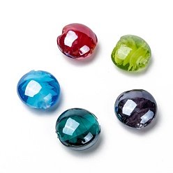 Mixed Color Handmade Lampwork Beads, Pearlized, Flat Round, Mixed Color, 16x8mm