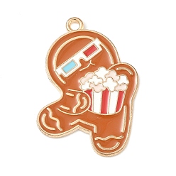 Gingerbread Man Рождественские эмали сплава подвески, золотой свет, Колобок, 33.5x23x1.3 мм, отверстие : 1.8 мм