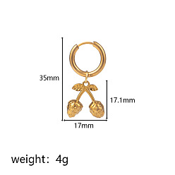 Клубника 304 серьги-кольца из нержавеющей стали, реальный 18 k позолоченный, клубника, 35x17 мм