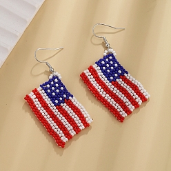 Flag Colorful Glass Beaded Dangle Earrings for Independence Day, Flag, 58x40mm