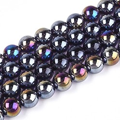 Темно-синий  Шифер Гальванизируйте прозрачное стекло бисер нитей, круглые, с покрытием AB цвета, темный сланец синий, 9.5~10 мм, отверстие : 1.2 мм, около 39~41 шт / нитка, 14.57~15.75'' (37~40 см)