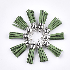 Средний Морско-зеленый Искусственные замши кисточкой подвесные украшения, с концами пластмассового шнура ccb, платина, средний морской зеленый, 35~37x10 мм, отверстие : 1.8 мм
