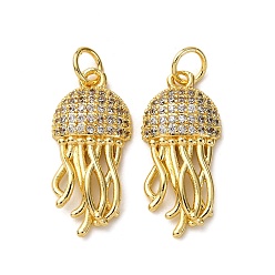 Jellyfish Латунные микро проложить кубического циркония подвески, с целью перехода в кольце, стойки покрытие, долговечный, без свинца и без кадмия, реальный 18 k позолоченный, медуза, 22x10x3.5 мм, отверстие : 3.5 мм