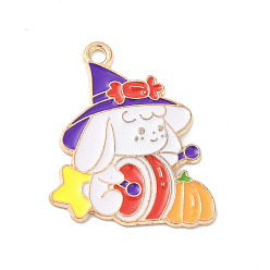 Собака Подвески из сплава с эмалью на тему Хэллоуина, золотой свет, Рисунок собаки, 28x20x1 мм, отверстие : 1.8 мм