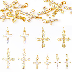 Настоящее золото 18K 10 шт. 5 кулоны из латуни с микропаве и кубическим цирконием, крест прелести, с целью перехода в кольце, реальный 18 k позолоченный, 13~19.5x7.5~14.5x1.5~2.5 мм, отверстие : 2.5~3 мм, 2 шт / стиль