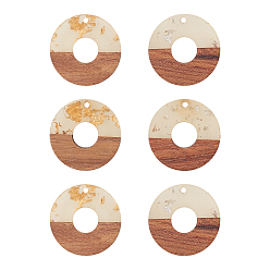 (52) Непрозрачная лаванда Подвески из прозрачной смолы и ореха, с фольгой, воском, пончик / пи-диск, разноцветные, 28x4 мм, отверстие : 2 мм, 12 шт / коробка