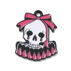 Skull Halloween Alloy Enamel Pendants, Black, Skull Charms, 25x18x1mm, Hole: 2mm