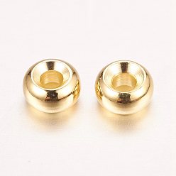 Золотой Настоящие 18 золотые латунные бусины с позолотой, без никеля , плоско-круглые, 5x3 мм, отверстие : 2 мм