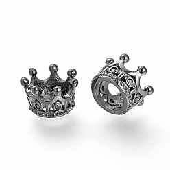 Черный Цвет Металла Латунные микро проложить кубического циркония бусы, без кадмия и без свинца, корона, металлический черный , 11x7 мм, отверстие : 6 мм