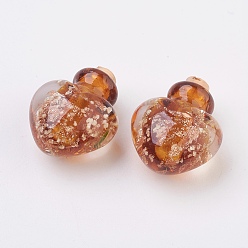 Верблюжий Подвески для бутылок с духовыми шкафами ручной работы, бутылка эфирного масла, с золотым песком, сердце, верблюжие, 25~26.5 мм, отверстие: 5 мм, емкость бутылки: 0.5~1 мл (0.017~0.03 жидких унций)