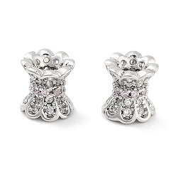 Pink Латунные микропаве из прозрачного кубического циркония, колонка, платина, волнистый край, розовые, 6.2x6 мм, отверстие : 1.4 мм