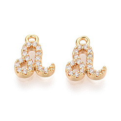 Лео Латунные микро проложить кубического циркония прелести, двенадцать созвездий, долговечный, без никеля , реальный 18 k позолоченный, Лев, 9.5x8x2 мм, отверстие : 1.2 мм