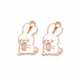 Pink Подвески из эмали и сплава, без кадмия, без никеля и без свинца, золотой свет, кролик пить напиток, розовые, 18x10x1 мм, отверстие : 1.5 мм