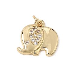 Real 18K Gold Plated Brass Micro Pave Clear Cubic Zirconia Pendants, Elephant Charms, Rack Plating, Long-Lasting Plated, Cadmium Free & Lead Free, Real 18K Gold Plated, 15x16x3mm, Hole: 3.2mm