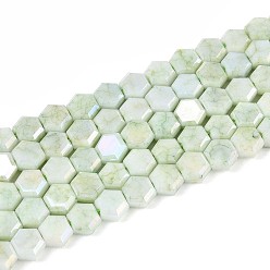 Темный Морско-зеленый Антикоррозийные гальванические стеклянные бусины, имитация драгоценных камней, шестиугольник, с покрытием AB цвета, граненые, два тона, темно-зеленый, 5x6x3 мм, отверстие : 0.9~1 мм, около 73~74 шт / нитка, 14.96~15.16'' (38~38.5 см)