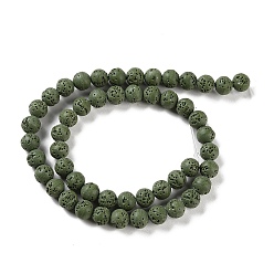 Dark Olive Green Synthetic Lava Rock Dyed Beads Strands, Round, Dark Olive Green, 7.5~8mm, Hole: 1mm, about 50pcs/strand, 14.88''(37.8cm)