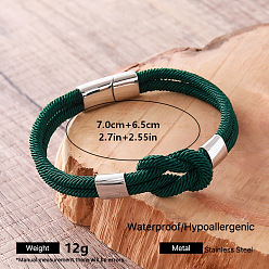 Dark Green Braided Knot Nylon Cord Bracelets with 304 Stainless Steel Magnetic Clasps for Men, Stainless Steel Color, Dark Green, Inner Diameter: 2.76 inch(7cm)