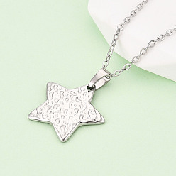 Нержавеющая Сталь Цвет 304 подвесные из нержавеющей стали ожерелья, текстурированная звезда, не тускнеет, цвет нержавеющей стали, 17.72~18.11 дюйм (45~46 см)