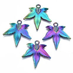 Rainbow Color Подвески из сплава , без кадмия и без свинца, кленового листа, Радуга цветов, 31x31x2.5 мм, отверстие : 3 мм