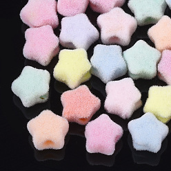 (52) Непрозрачная лаванда Flocky акриловыми шариками, звезда, разноцветные, 8x8.5x6 мм, отверстие : 2.5 мм