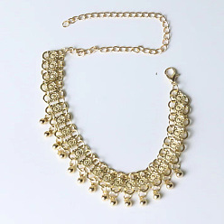 Золотой Браслеты на ногу с кисточками из круглых бусин из сплава для женщин, золотые, 8-5/8~11 дюйм (220~280 мм)